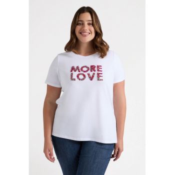 Tricou din amestec de bumbac cu model cu paiete