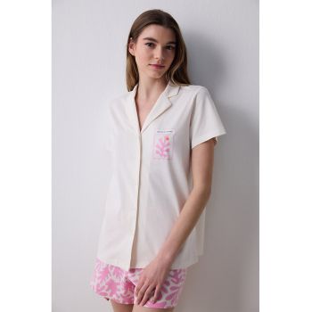 Camasa de pijama din bumbac cu pantaloni scurti