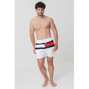 Pantaloni scurti de baie cu logo si snur in talie