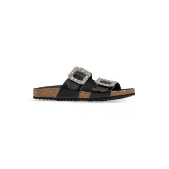 Papuci flip-flop de piele cu strasuri
