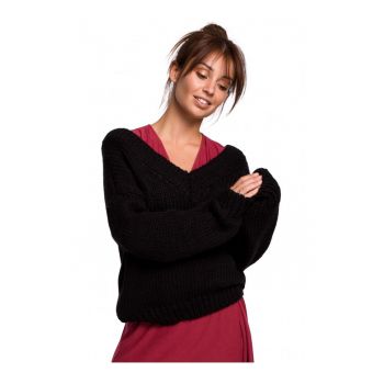 Pulover cu decolteu in V - Acril/Nylon/Lana - Negru