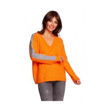 Pulover dama - Acril/Poliester/Lana - Gri/Portocaliu - L/XL