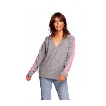 Pulover dama - Acril/Poliester/Lana - Gri/Roz - L/XL