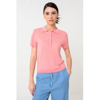 Pulover polo din amestec de lyocell cu maneci scurte