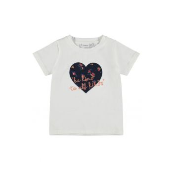 Tricou copii -  imprimeu cu inima - crem - 95% bumbac - 5% elastan