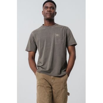 Tricou de bumbac cu decolteu la baza gatului