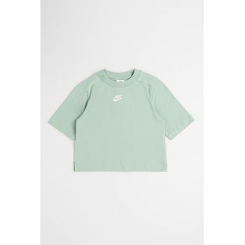 Tricou din bumbac cu decolteu la baza gatului si logo
