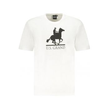 U.S. Grand POLO Tricou barbati cu imprimeu - cu decolteu la baza gatului - alb