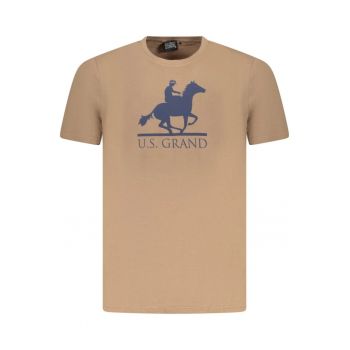 U.S. Grand POLO Tricou barbati cu imprimeu - cu decolteu la baza gatului - maro
