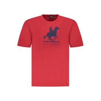 U.S. Grand POLO Tricou barbati cu imprimeu - cu decolteu la baza gatului - rosu