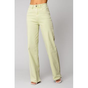 Blugi elastici lungi largi din denim Leaf Green 15898