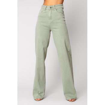 Blugi elastici lungi largi din denim Light Olive 15893