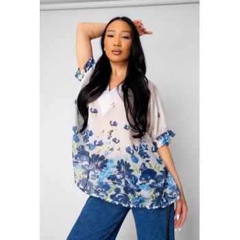 Bluza Femei Flowers White/Blue 15867