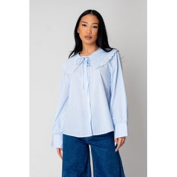Camasa cu maneca lunga si guler brodat Blue/White 15509