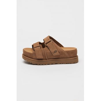 Papuci flatform din piele intoarsa cu logo discret