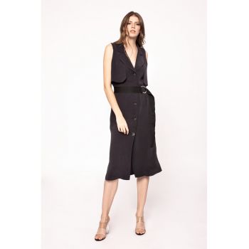 Rochie de cupro cu decolteu in V si cordon