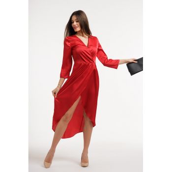 Rochie din satin cu decolteu in V