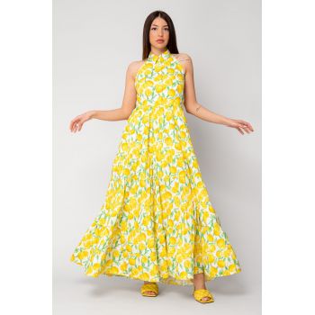 Rochie lunga cu spatele gol si print lamai 15970