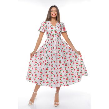 Rochie midi cu croiala evazata si cordon in talie