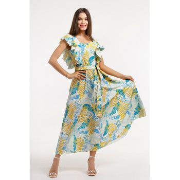 Rochie midi cu croiala in A  - model si cordon in talie