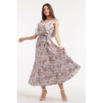 Rochie midi cu croiala in A  - model si cordon in talie