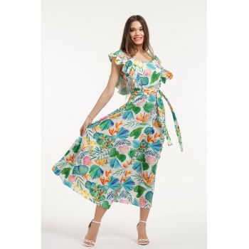 Rochie midi cu croiala in A  - model si cordon in talie