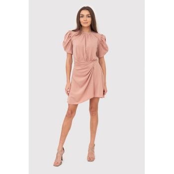 Rochie mini cu maneci scurte bufante - roz pudra - DA1779 BLUSH