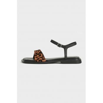 Sandale din piele cu talpa plata si animal print
