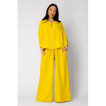 Set Bluza cu fermoar si Pantalon lung din 100% in Mustard 15917