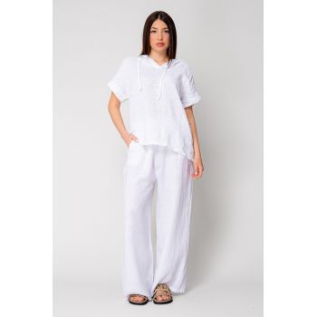 Set Bluza cu gluga si Pantalon lung din 100% in White 16125