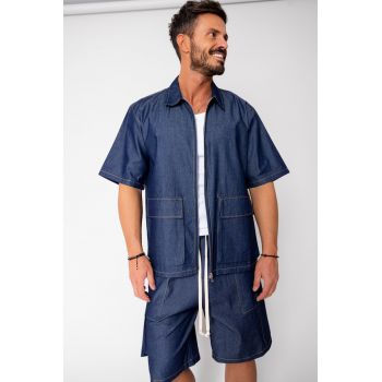 Set camasa si pantalon scurt din denim Dark Blue 16250