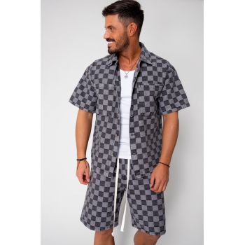 Set camasa si pantalon scurt din denim Grey Anthracite 16219