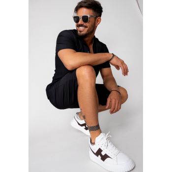 Set camasa si pantalon scurt uni Black 16235