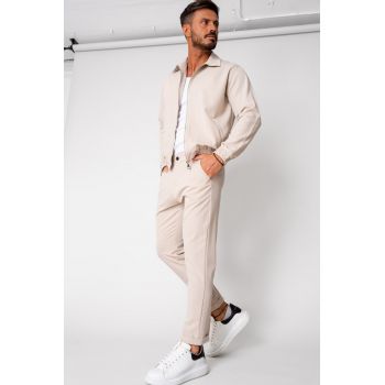 Set Caruso Jacheta cu fermoar si pantalon lung Beige 15634