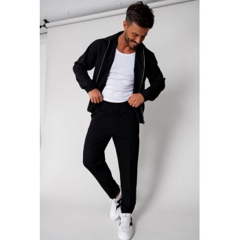 Set Caruso Jacheta fermoar cu buzunar si pantalon lung Black 15629