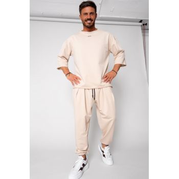 Set Flex Tricou Oversized si pantalon Baggy Light Beige 15608