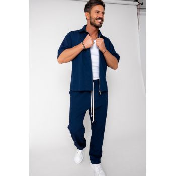 Set Jacheta maneca scurta cu fermoar si pantalon lung Navy 16192