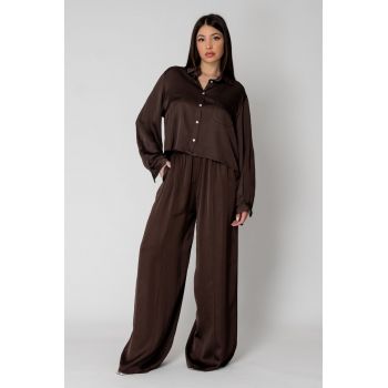 Set Shells II Camasa si pantalon lung din mix matase Brown 15507