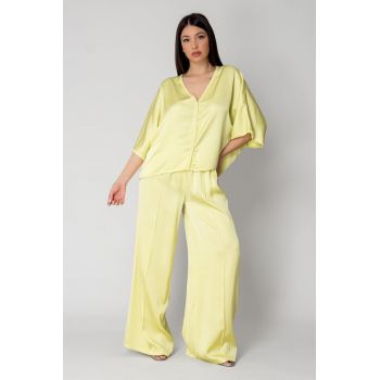 Set Shells II Camasa si pantalon lung din mix matase Lime 15508