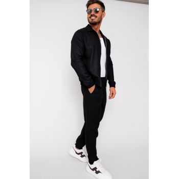 Set Toscano Jacheta cu fermoar si pantalon lung Black 16481