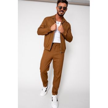 Set Toscano Jacheta cu fermoar si pantalon lung Brown 16465
