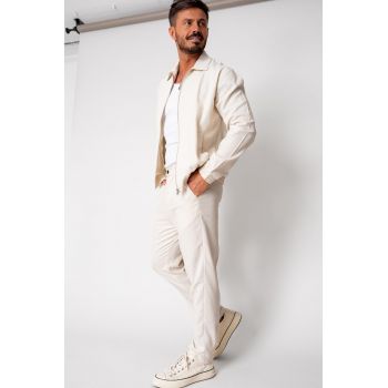 Set Toscano Jacheta cu fermoar si pantalon lung Cream 16473