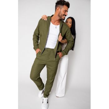 Set Toscano Jacheta cu fermoar si pantalon lung Kaki 16469