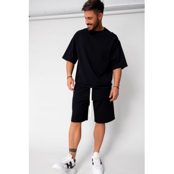Set tricou oversized si pantalon scurt Black 15932