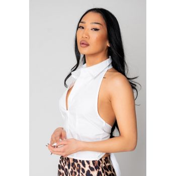 Top stil camasa cu spatele gol White 15518