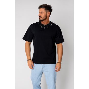 Tricou cu accesorii metalice la gat Black 16079