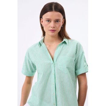 Camasa din bumbac si in cu maneci scurte si model in dungi