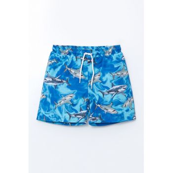 Pantaloni scurti cu imprimeu nautic si snur