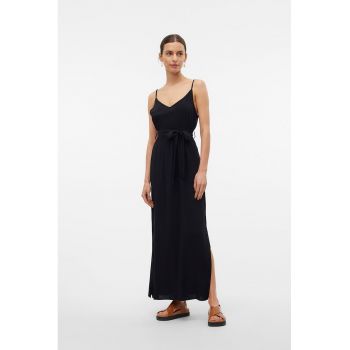 Rochie maxi cu croiala dreapta si cordon in talie