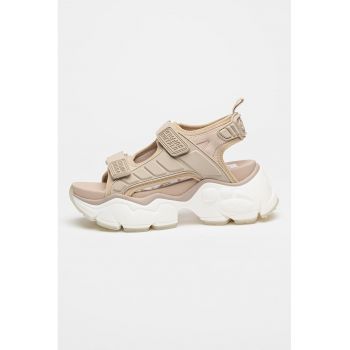 Sandale demi-wedge cu velcro